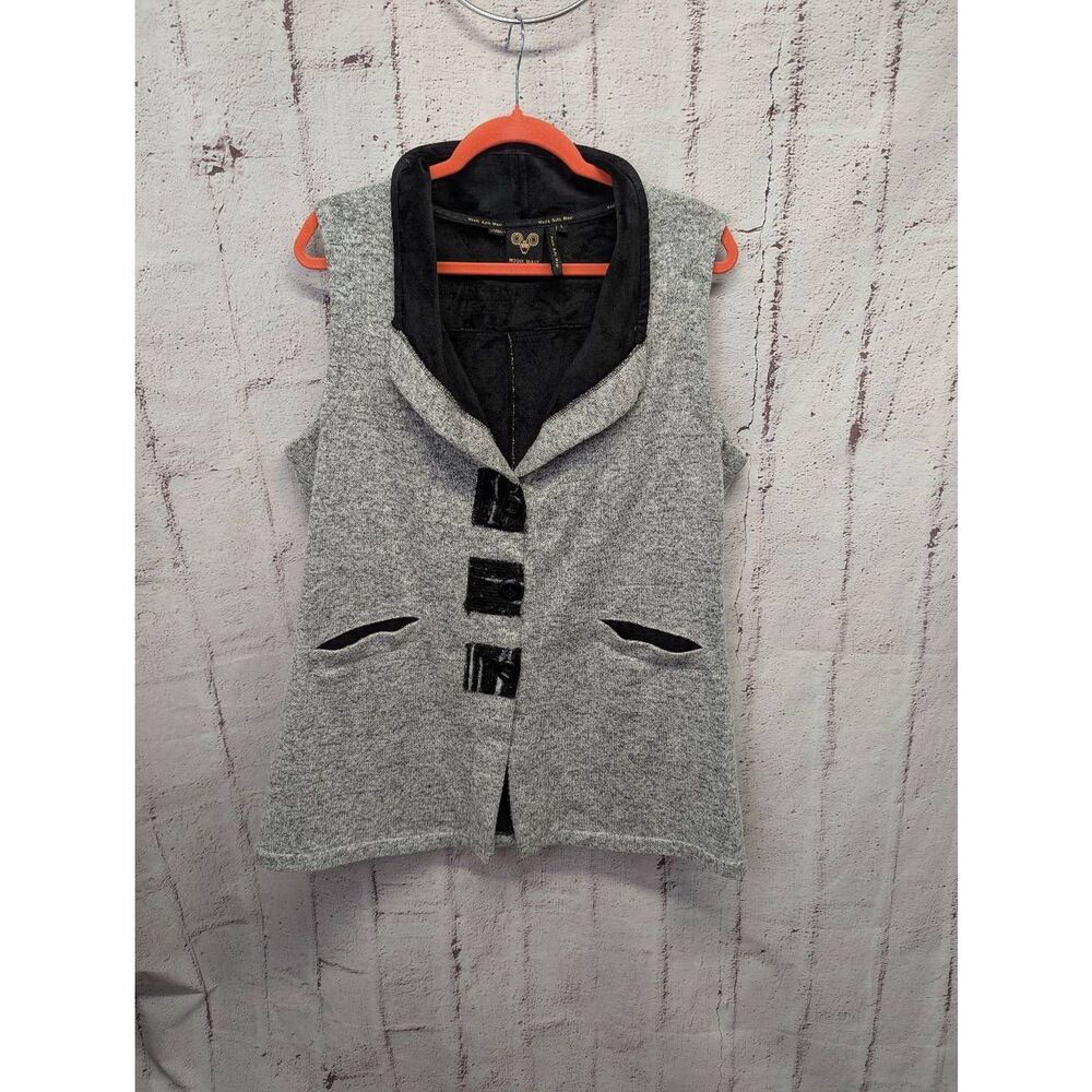 Wooly Bully Wear Gray Fleece Vest Womens Sz L Large 3 Buttons‎ Pockets